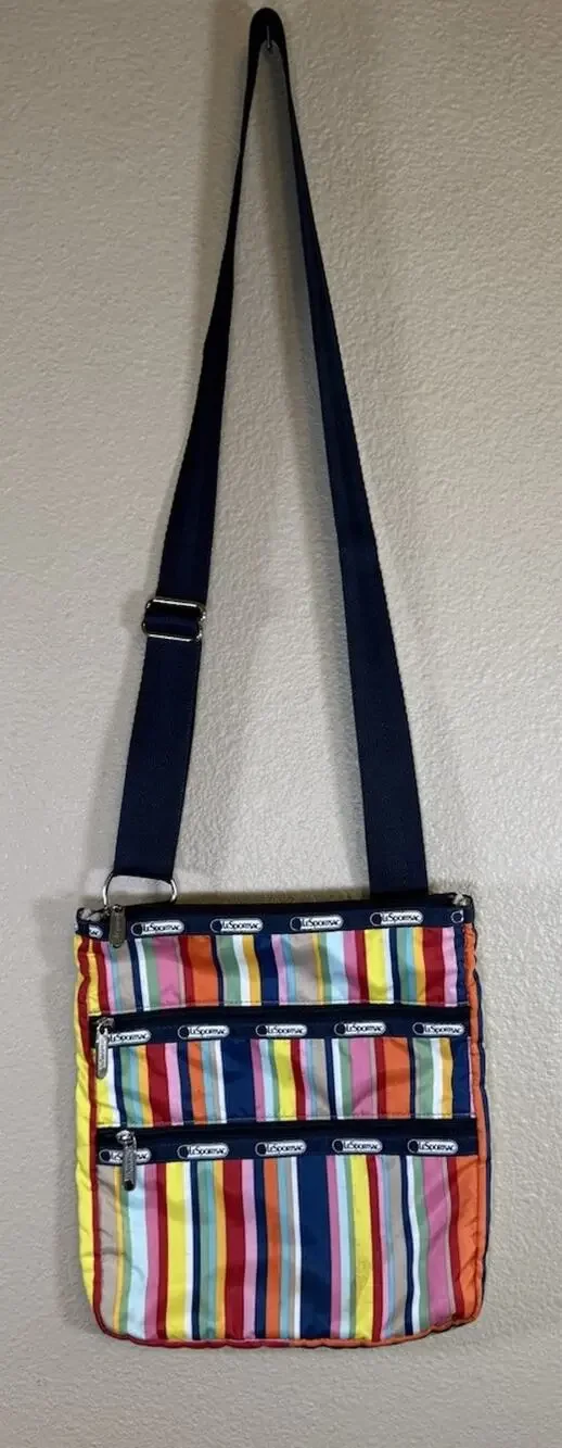 LeSportSac 3 Zip Crossbody Messenger Shoulder Bag Bright Rainbow Stripe